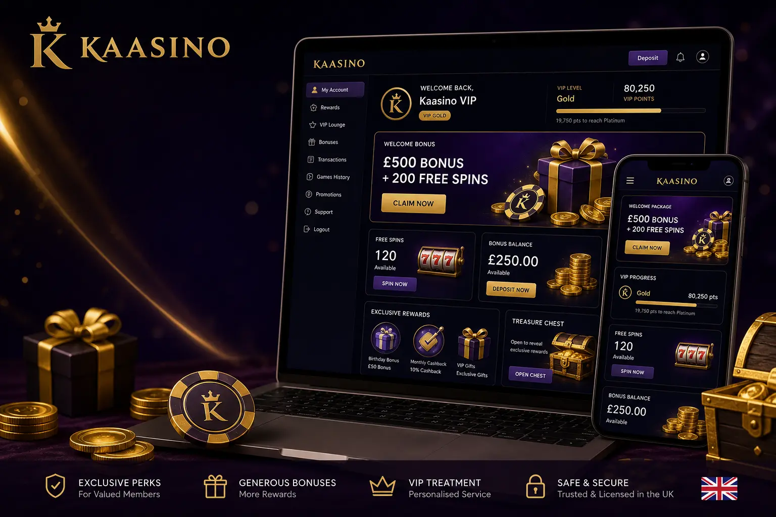 Exclusive user perks and welcome bonus rewards inside Kaasino account